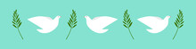 Horizontal Banner With Doves And Olive Branches. Peace Symbols. Concept Of Non Violence, Tolerance, Equality. Vector Illustration, Flat Design