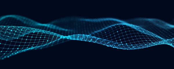 Aufkleber - digital dynamic cyber wave. abstract futuristic background with dots and lines. big data visualizati