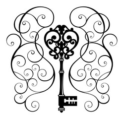 Wall Mural - retro vintage key. illustration isolated on white background.