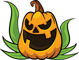 Wall Mural - Cartoon  halloween pumpkin head with scary expression. Vector illustration of jack-o-lantern