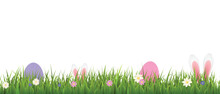 Easter Decorative Seamless Border With Green Grass Vector Illustration Isolated.