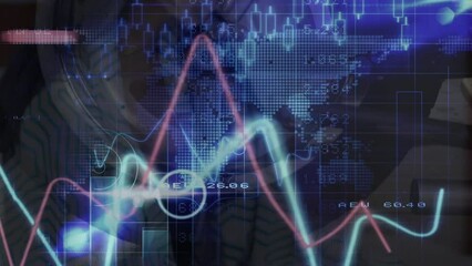 Poster - Animation of stock market data processing against close up of a motorcycle