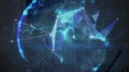 Poster - Animation of plexus networks forming a globe against aerial view of city traffic