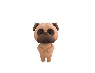 Wall Mural - Little Pug character keeps both hands on belly in 3d rendering.