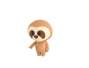 Sticker - Little Sloth character pointing to the ground in 3d rendering.