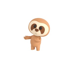 Wall Mural - Little Sloth character doing welcome gesture in 3d rendering.