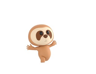 Sticker - Little Sloth character running happily in 3d rendering.