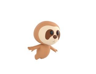 Sticker - Little Sloth character flying in 3d rendering.