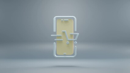 Aufkleber - Beautiful abstract smartphone with yellow light symbol icons on a blue background. 3d rendering illustration. Background pattern for design. Online Shopping. Loops video.