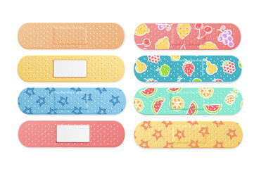 realistic detailed 3d different kid aid band plaster medical patch set. vector