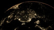 View on the Earth from space, view on the China and India, city lights seen from orbit