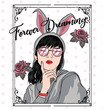 Cute girl romantic floral vector illustration graphic design