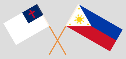 Crossed flags of christianity and the Philippines. Official colors. Correct proportion