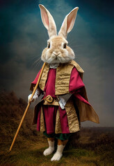 Wall Mural - Cute rabbit in medieval fashion costume as cosplay illustration