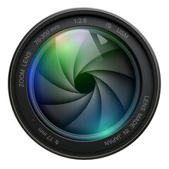 Poster - Camera photo lens icon with shutter isolated, 3D technology symbol illustration.