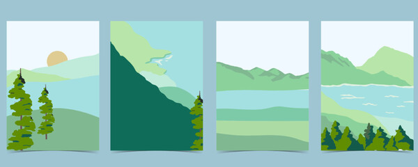 Wall Mural - travel greeting card with mountain,field and sky