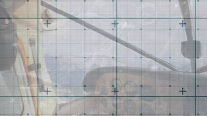 Poster - Animation of financial data processing over empty warehouse
