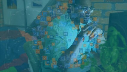 Poster - Animation of network of connections over african american office worker