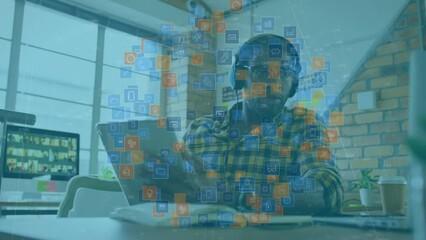 Poster - Animation of network of connections over african american office worker