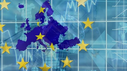 Poster - Animation of financial data processing over ue flag