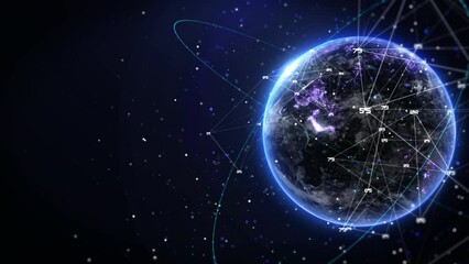 Aufkleber - Abstract digital realistic of spinning earth with data low poly number, flare ring, futuristic line 4K motion background. Concept of global business and technology.