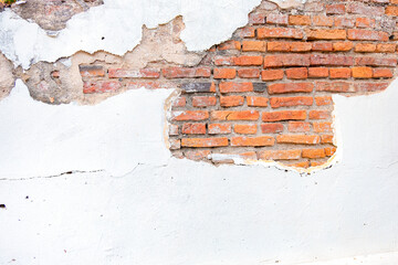 Aufkleber - Wall the style vintage white background of old cement brick texture has orange red many horizontal block which are beautiful.