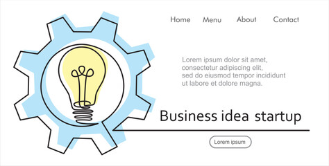 Poster - continuous line drawing of lights bulb inside gear vector illustration. Business idea startup concept.  Illustration with quote template. Can used for logo, emblem, slide show and banner.