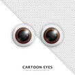 Three dimensional brown eyes isolated on white and transparent background. Cartoon 3d human eyeballs with reflection and shadow closeup.