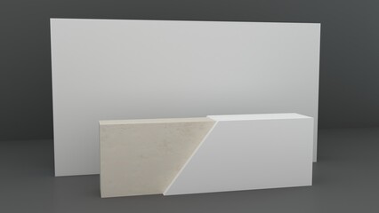 Side view of a registration stand with two rollup banners. Mockup for evens, exhibitions and presentations. 3d rendering.