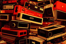Retro-style Illustration Of Many Discarded Old TVs And Electronics