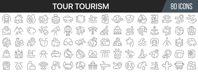 Poster - Tour tourism line icons collection. Big UI icon set in a flat design. Thin outline icons pack. Vector illustration EPS10