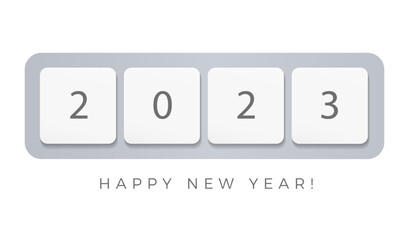 Poster - 2023 numbers keyboard part in minimalistic style. Happy New Year event poster, greeting card cover, 2023 calendar design, invitation to celebrate New Year and Christmas. Vector illustration
