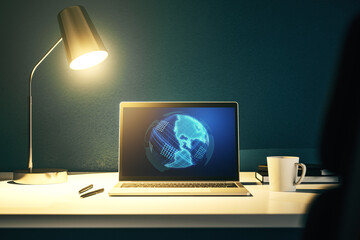 Poster - Computer monitor with digital America map, global technology concept. 3D Rendering