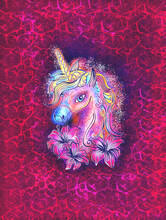 Unicorn, Lily Flowers, Patterned Background