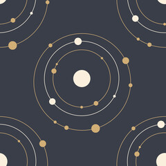 Wall Mural - abstract geometric seamless vector pattern with circles, lines in circle form, dots. design elements