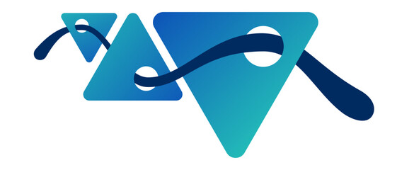 Wall Mural - abstract geometric composition. triangles with circles inside and curve, smooth stripe. turquoise, b