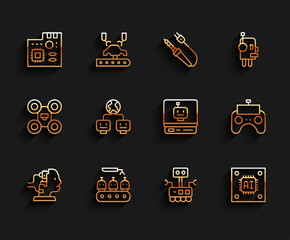 Canvas Print - Set line Robot for maintenance, Industrial production of robots, Motherboard digital chip, Processor with microcircuits CPU, Artificial intelligence, Remote control and icon. Vector