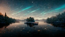 Beautiful Landscape, Lake, Starry Night, Northern Lights.