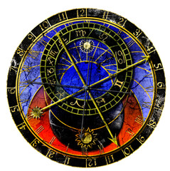 Wall Mural - astronomical clock in grunge style on transparent background