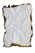 Crumpled paper with burned edges on transparent background