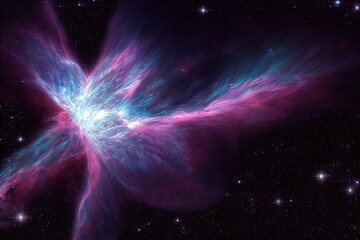 Nebula in space illustration. Digital render of space with stars and nebulae.