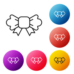 Poster - Black line Bow tie icon isolated on white background. Set icons colorful circle buttons. Vector