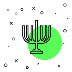 Canvas Print - Black line Hanukkah menorah icon isolated on white background. Hanukkah traditional symbol. Holiday religion, jewish festival of Lights. Vector