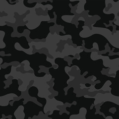 
Dark camouflage pattern, night background, black seamless print.