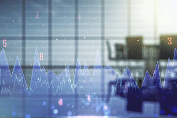 Aufkleber - Abstract virtual analytics data spreadsheet on a modern coworking room background, analytics and analysis concept. Multiexposure