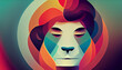 Abstract and minimalistic lion with retro colors - Digital art.