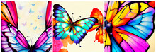 Colorful Butterflies Painted In Watercolor. Set Of Three Images. 3d Rendering