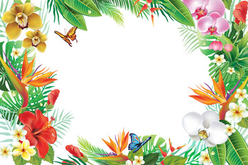 Wall Mural - Frame with tropical plants and flowers