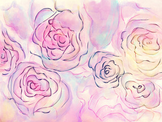 Wall Mural - Abstract Floral background with pink rose flowers