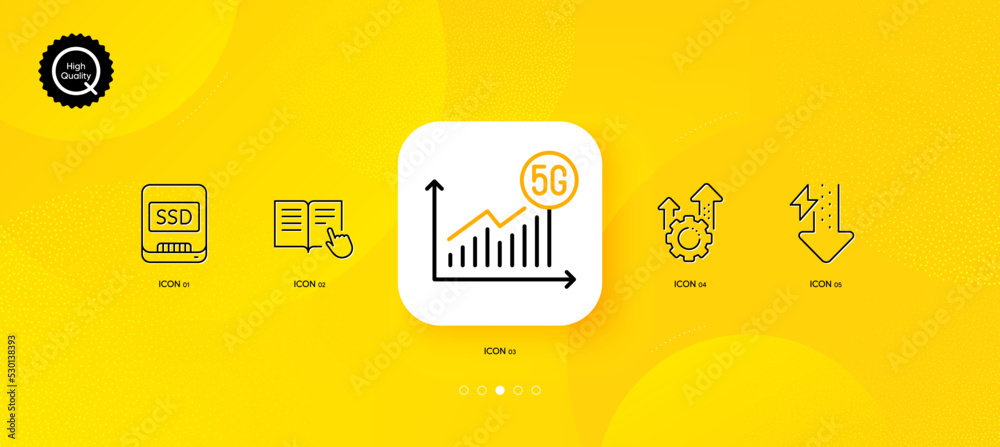 Ssd, 5g statistics and Read instruction minimal line icons. Yellow ...